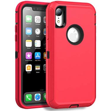 Imagem de MXX Capa compatível com iPhone Xr, capa protetora de 3 camadas, superprotetora, resistente, resistente, à prova de choque e poeira, projetada para Apple XR capa de telefone 6,1 polegadas vermelha