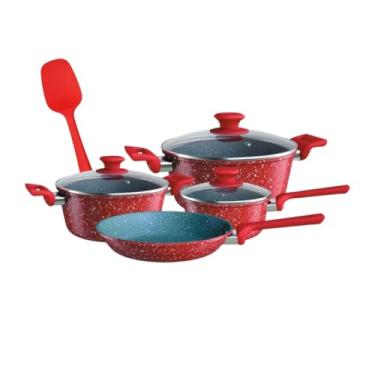 Imagem de Jogo De Panelas Para Fogão de Indução Antiaderente 5 Peças Volcano Com Espátula Vermelha