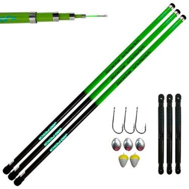 Imagem de Kit 03 Vara Telescópica Gomo Longo JP Traira 5,00m Verde Jaú Pesca e A