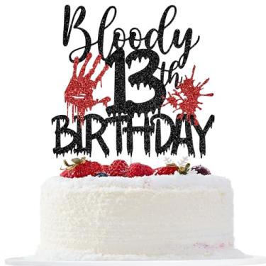 Imagem de Bloody 13th Birthday Cake Topper, Happy 13th Birthday Cake Decorations, Have a Killer Birthday, Halloween Zombie Vampire 13th Bday Party Decorations, Black and Red