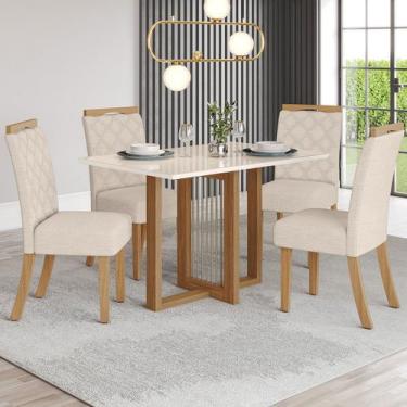 Imagem de Mesa de Jantar 4 Lugares Charlotte com Vidro Nature/Off White/Linho - 