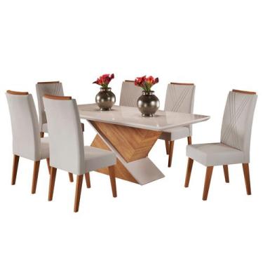 Imagem de Mesa de Jantar 6 Lugares Hanói com Vidro Mel/Marfim/Off White - Panora