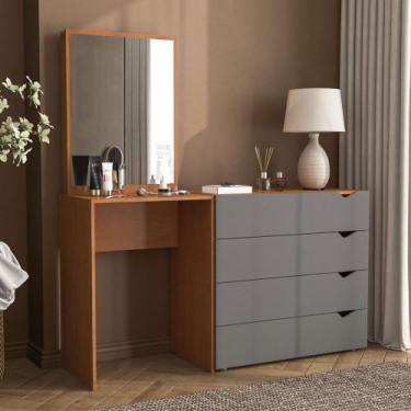 Imagem de Cômoda Porto 4 Gavetas com Espelho Cinza/Freijó - Politorno, Cinza