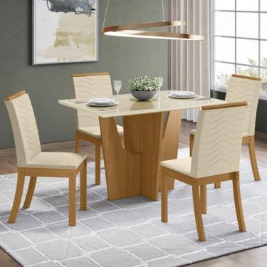 Imagem de Mesa de Jantar 4 Lugares Alicia com Vidro Nature/Off White/Linho - Pan