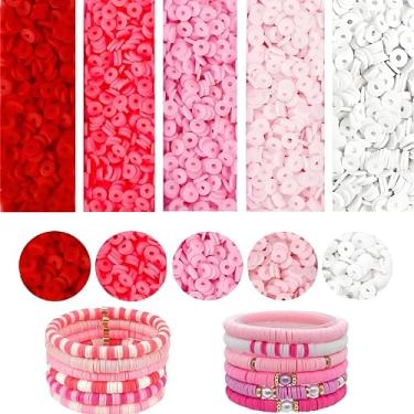 Imagem de Kit de fabricação de pulseiras de contas de argila com 4000 peças, espaçador de polímero de 6 mm, contas Heishi planas para fabricação de joias, colar, brincos (rosa)
