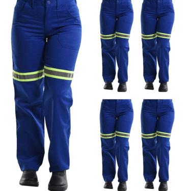 Imagem de Kit 05 Calças Profissional Uniforme Trabalho Brim Pesado Faixa Refletiva