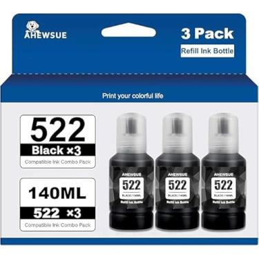 Imagem de Refil de tinta 522 compatível com reposição de tinta preta 522 para impressora epson ecotank Impressora EcoTank ET-2720 ET-2800 ET-4700 ET-4800 ET-2710 ET-2803, (3 pacotes de 140 ml)