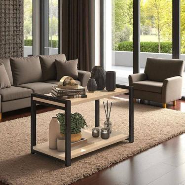 Imagem de Mesa de Centro Atenas 2 Prateleiras MDF Estrutura de Metalon Moderna Funcional