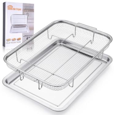 Imagem de Cesta de fritadeira a ar para forno 39,6 cm x 29,5 cm, grande cesta de fritadeira a ar e bandeja de aço inoxidável para cozinhar assar e grelhar