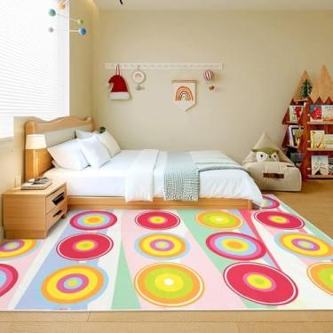 Imagem de Lacomfy Tapete colorido de 10 x 15 cm, tapete de lã sintética macia, multicolorido, abstrato, tapete antiderrapante para entrada, quarto, escritório, pirulito