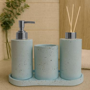 Imagem de Kit Lavabo Luxo Completo com Bandeja Saboneteira Líquida e Aromatizador Acessórios Decorativos para Banheiro e Lavabo