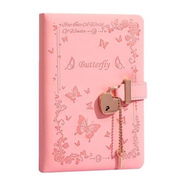 Imagem de Diário com cadeado e chave para meninas, caderno de couro PU com etiqueta de memória, diário de 288 páginas com cadeado em forma de coração para adolescentes, presente secreto para adultos e