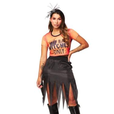 Imagem de Fantasia Bruxa Halloween Feminina Adulto Conj Cropped e Saia