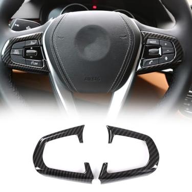 Imagem de Acabamento da moldura do botão do volante compatível com BMW Série 5 G30 2018 2019 ABS 2 peças, capa de proteção do painel do botão do volante, acessórios decorativos interiores de carro (carbono ABS)