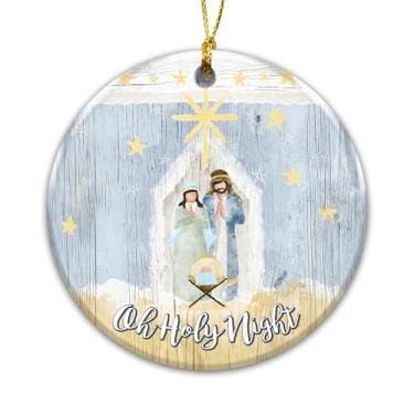Imagem de Enfeite de Natal Oh Holy Night 2025 – Decoração de árvore de Natal cristã com o bebê Jesus, Maria e José – Presente de lembrança religiosa para família, amigos, igreja e fé, decoração de casa