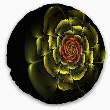 Imagem de Designart Fractal Yellow Rose in Dark' Floral Throw Round Living Room, Sofá, Almofada de Alta Qualidade + Capa de Almofada Impressa em ambos os lados 50 cm