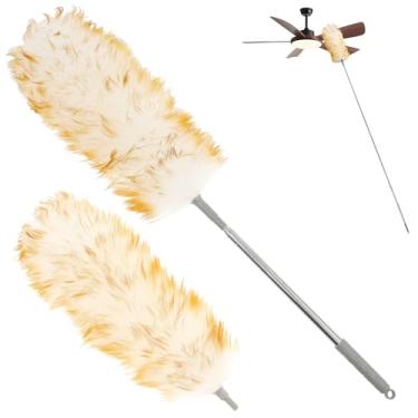 Imagem de 2 peças espanador de lã sintética com alça confortável espanador de limpeza retrátil para limpeza de ventiladores de teto persianas interiores de teto