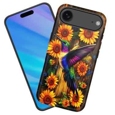 Imagem de KJFHDJFDH Capa para iPhone Air, resistente à prova de choque, borracha de silicone macia + capa protetora híbrida de plástico rígido para iPhone Air de 6,5 polegadas 2025, beija-flor e girassol