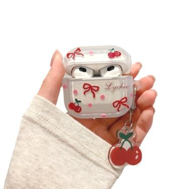 Imagem de Capa de fone de ouvido para AirPods Pro 3 2025, linda capa transparente com laço cereja, silicone macio, AirPods Pro 3, protetor de pele para fones de ouvido + chaveiro cereja