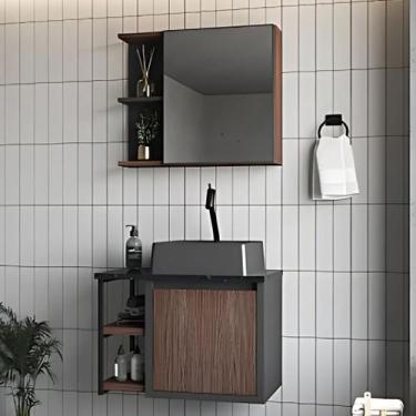 Imagem de Conjunto Gabinete Banheiro Espelheira 100% Mdf Cuba Mármore - Rainha d