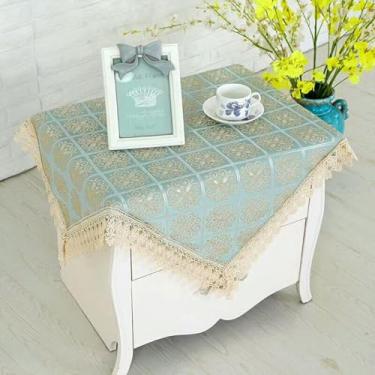 Imagem de Toalha de mesa quadrada de cabeceira toalha de cabeceira pano macramê renda toalha de mesa bordada floral pequena tecido de algodão capa de mesa lateral para festa de casamento verde 79 x 79 cm