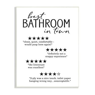 Imagem de Stupell Industries Best Bathroom Five Star Reviews Funny Bath Frases, Desenhado por Lettering and Lined Wall Plaque, 38 x 40, Preto