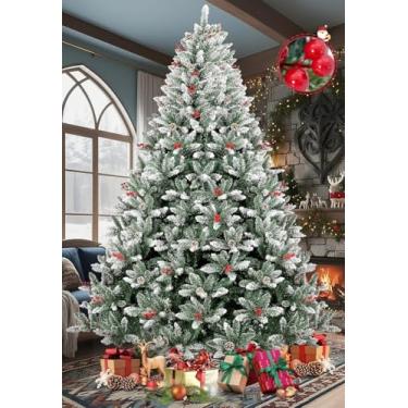 Imagem de Arvore de Natal, 1600 Galhos, Árvore de Natal 2,4 m, Arvore de Natal com Ramos com Efeito Gelado, Pinhas Naturais e Cerejas Realistas e Neve, Adequado Salas de Estar e Apartamentos e Escritórios