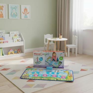 Imagem de Tapete Musical Piano Infantil com 8 Teclas e 3 Modos de Música Brinquedo Educativo Interativo com Som e Luz Tapete Sensorial Dobrável para Bebês e Crianças – Estimula Coordenação, Ritmo e Criatividade