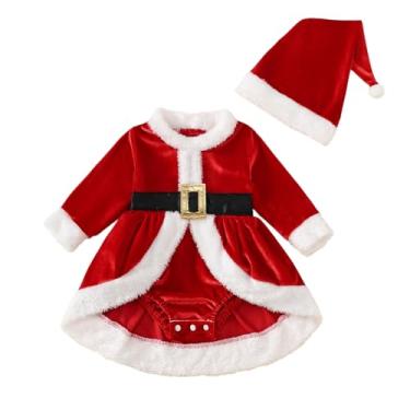 Imagem de Guodeunh Roupa de Natal para bebês recém-nascidas, vestido de Papai Noel, manga comprida, de veludo, roupas de Natal com chapéu (vermelho, 6 a 12 meses)