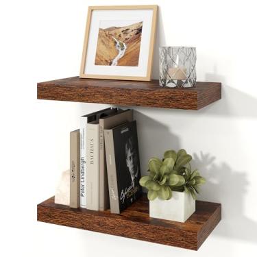 Imagem de Ornawit Prateleiras flutuantes para parede, prateleiras de madeira rústica montadas na parede para banheiro, quarto, sala de estar, cozinha, prateleira suspensa para livros/armazenamento/decoração de