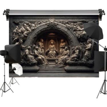 Imagem de Fundo de poliéster para parede da Catedral de Jesus Sagrado estilo barroco em relevo de pedra para eventos na igreja, festa de Páscoa cristã, brinquedo de presépio, cabine de fotos religiosas