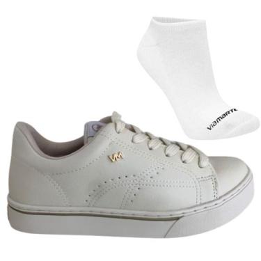 Imagem de Kit Tênis Via Marte 016-008 Feminino e Meia, 38, Bege, Feminino