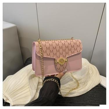 Imagem de Bolsa tiracolo feminina com corrente acolchoada, bolsa de ombro vintage estampada nas axilas, bolsa tiracolo quadrada, bolsa mensageiro, rosa, Rosa