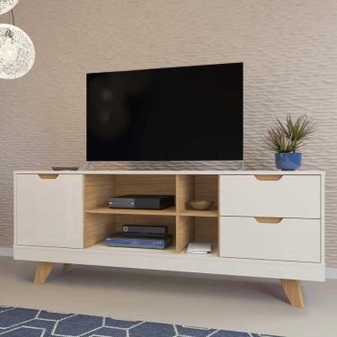 Imagem de Rack Para Tv Até 65 Michigan Com 2 Gavetas E 4 Nichos Off White/carvalho