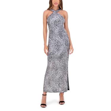 Imagem de Siena Vestido maxi feminino sem mangas com decote cruzado fenda lateral de lantejoulas, Platinum/preto, 38