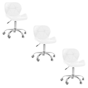 Imagem de Kit 3 Cadeiras Office Eiffel Slim Com Base Giratória E Ajustável Branco