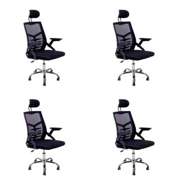 Imagem de Kit 4 Cadeiras Escritório Executiva Diretor Relax Ergonômica Com Apoio De Cabeça