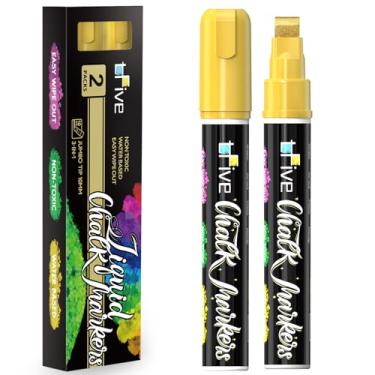 Imagem de TFIVE Marcadores de giz líquido dourado – pacote com 2 canetas jumbo de giz com pontas largas 3 em 1 de 10 mm, canetas marcadoras apagáveis a seco e úmido, para vidro, quadro-negro, janelas