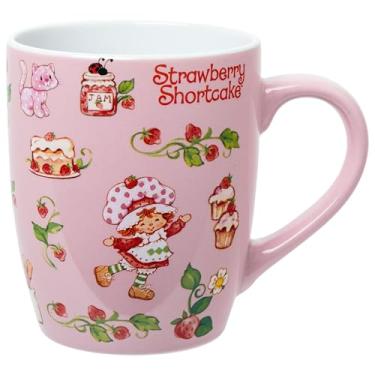 Imagem de Silver Buffalo Caneca de cerâmica curvada jumbo com estampa de vinhas de baga de morango, 740 ml