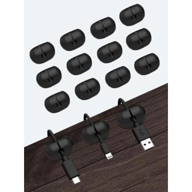 Imagem de Clipes de suporte de cabo, 12 peças de clipes autoadesivos para gerenciamento de cabos - organizador de cabos para mesa/escritório/casa, suporte de fio para cabos USB/carregador/mouse/PC (preto, 1 x