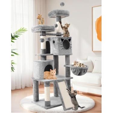 Imagem de PURRLATO Torre de árvore grande com vários níveis de 167 cm para gatos/gatinhos internos, torre para gatos Mordern com postes para arranhar sisal, condomínios e rede, poleiros, rampa para escalada