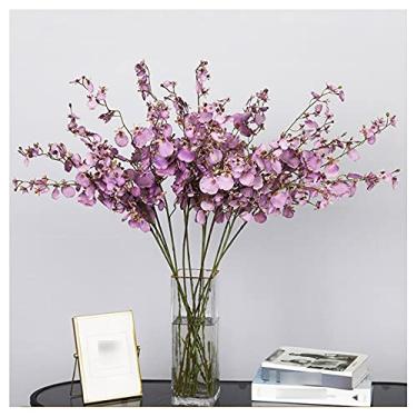 Imagem de LMJYU Flores artificiais orquídeas dançantes simulação flor high-end mesa de jantar flor interior sala de estar estilo pastoral decoração de flores de seda ornamentos flores falsas