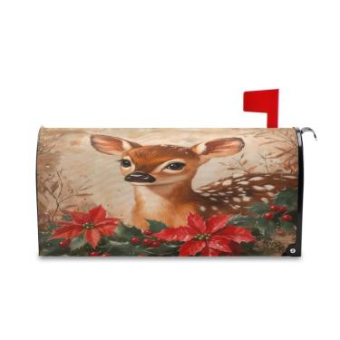 Imagem de Burbuja Capa magnética para caixa de correio, capa de caixa de correio decorativa de rena de Natal para decoração de jardim e quintal, tamanho grande 52,8 x 64,5 cm