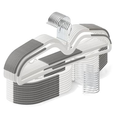 Imagem de LemonRoad 36 cabides de plástico atualizados para pescoço curto, antiderrapantes que economizam espaço com 360 ganchos giratórios para roupas, lisos, não de veludo (cinza, silicone antiderrapante)