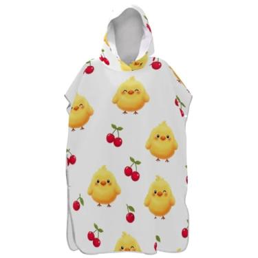 Imagem de Joisal Poncho de surfe trocador de roupão adulto com capuz toalha de praia estampada vestível homens mulheres poncho com capuz fofo frango branco