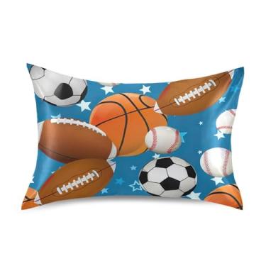 Imagem de Fronhas esportivas de basquete futebol azul cetim bonito engraçado resfriamento padrão king queen fronha para casa cama sofá king size 101,6 cm x 50,8 cm