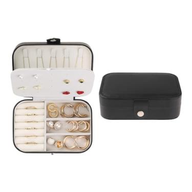 Imagem de Caixa de joias de viagem, pequena caixa organizadora de joias de couro PU portátil, suporte de armazenamento para mulheres, meninas, presentes 16 x 11 x 5 cm, preto