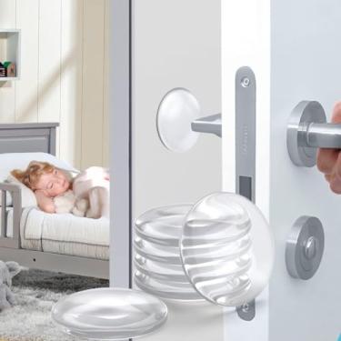 Imagem de Conjunto de rolha de maçaneta de porta de parede de 5 cm. 6 peças de maçaneta de borracha transparente, almofada de proteção de parede redonda. Protetor de parede de para-choque de porta de guarda