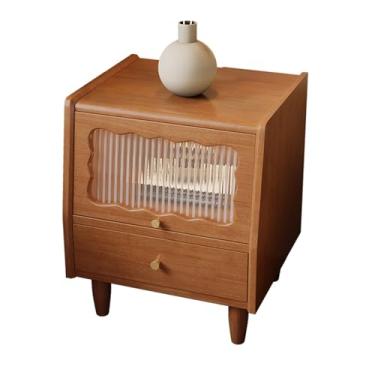 Imagem de Simple Modern Wood Bedside Tables, Glass/rattan Doors, Double Drawer Storage Design, Thickened Cabinet Legs, Countertop Side Panels, Suitable for Bedrooms(C)
