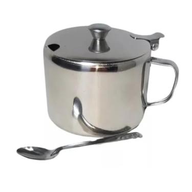 Imagem de Açucareiro em Aço Inoxidável com Colher 420ml Elegante Resistente para Mesa Posta Cozinha Café Chá